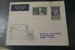 FRANCE - Cachet Et Oblitération De L 'Inauguration De L'Hôtel Des Postes De Lyon En 1938 Pour Paris - First Flight Covers