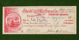 USA Check State Of Nebraska Treasurer Of Stanton County 1902 - Other & Unclassified