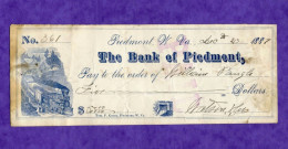 USA Check The Bank Of Piedmont Virginia 1887 EXTREMELY RARE - Other & Unclassified