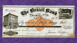 USA Check The Brazil Bank - Brazil, INDIANA 1873 N.15182 - Autres & Non Classés