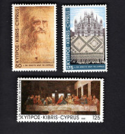 2024819867 1981 SCOTT 562 564 (XX) POSTFRIS MINT NEVER HINGED - DA VINCI'S VISIT TO CYPRUS - 500TH ANNIV - Unused Stamps