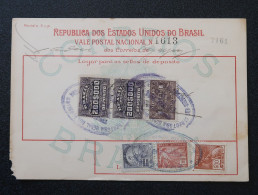 Brèsil Brasil Mandat Vale Postal 1921 Goyaz Goiás  Timbre Fiscal Deposito Brazil Money Order Revenue Stamp - Lettres & Documents