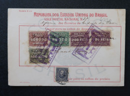 Brèsil Brasil Mandat Vale Postal 1921 Cidade Da Barra Bahia Timbre Fiscal Deposito Brazil Money Order Revenue Stamp - Covers & Documents