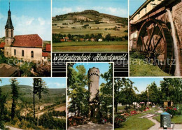 73258448 Waldkatzenbach Kirche Panorama Burgturm Muehlrad Minigolfpartie Waldkat - Autres & Non Classés