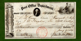 USA Draft Post Office Department NEWARK NJ 1854 Signed JM Campbell & WF Phillips EXTREMELY RARE - Autres & Non Classés