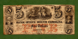 USA Note Bank Of The State Of South Carolina CHARLESTON 1857 $5 RARE ! - Altri & Non Classificati