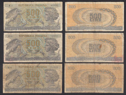 Italien - Italy 3 Stück á 500 Lire Banknote 1967 Pick 93a VG-F (4-5)    (32644 - Sonstige & Ohne Zuordnung