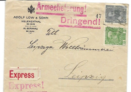 Austria Army Supplier (uniforms, Textile) Express Letter At Start Of WWI Iglau To Leipzig (arrival On Back 17.9.1914) - Cartas & Documentos