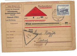 Reich Nachnahme Card Pössneck 1937 Good Ship Stamp 12 Euros - Storia Postale