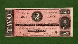 USA Note Civil War Confederate $2 Richmond Feb 17, 1864 N. 16856 - Confederate (1861-1864)