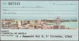 Angola, Portugal, Cheque - Banco Comercial De Angola, Novo Redondo -|- Província De Angola. Selo Do Cheque $90 - Cheques & Traverler's Cheques