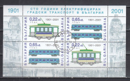 Bulgaria 2001 - 100 Years Of Electrified Passenger Transport In Bulgaria, Mi-Nr. 4503/04 In Sheet, Used - Oblitérés