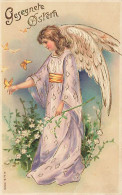 N°24981 - Carte Gaufrée - MSIB 13728 - Gesegnete Ostern - Ange Gardien Entourée De Fleurs Et De Papillons - Pascua