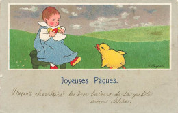 N°24979 - G. Caspari - Joyeuses Pâques - Fillette Protégeant Des Oeufs D'un Poussin - Pascua