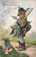 N°24959 - Illustrateur - Arthur Thiele - Fröhliche Ostern - Lièvre Jouant Du Trombonne, Portant Un Casque à Pointe - Thiele, Arthur