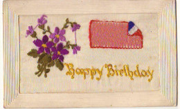 N°24954 - Carte Brodée - Happy Birthday - Violettes - Brodées