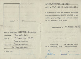 Luxembourg - Luxemburg - BREVET DE SECOURISTE  ROUTIER  -  Ginter  Pierre , Industriel , Larochette - Documenti Storici