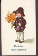 Félicitations - Petite Fille Avec Des Fleurs -  Jolie CPA 1929  - Vintage Card - Anniversaire