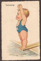 Prêt à Plonger  - Jolie Carte Postale Ancienne 1929 - Vintage Card - Kinder-Zeichnungen