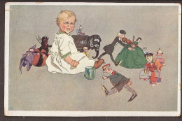 Petite Enfant Avec Ses Poupées-éléphante, Poupées Chinois, Violin.Jolie CPA 1930 - Vintage Card - Disegni Infantili