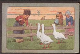 Les Enfants En Costume Entrent Les Oies- CPA 1928 - Vintage Card. Windmill  - Children's Drawings