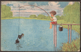 Le Petit Pêcheur  - Jolie Carte Postale Ancienne 1930 - Vintage Card - Children's Drawings