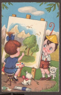 La Petite Peintre  - Jolie Carte Postale Ancienne 1930 - Vintage Card - Kindertekeningen