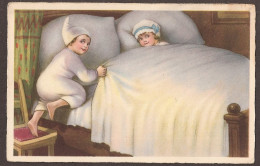 Des Enfants Dorment Dans Un Grand Lit - Jolie Carte Postale Ancienne 1929 - Vintage Card - Disegni Infantili