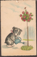 Petit Chien Dans Son Jardin -  Jolie Carte Postale Ancienne 1927 - Vintage Card - Children's Drawings