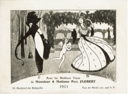 Carte De Visite Voeux 1910 PAUL FLOBERT Danseuse Cupidon Illustré JEAN GUIET Société Archéologique Le Vieux Papier - Visitekaartjes