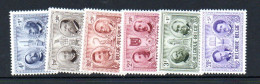 BELGIUM - 1957 - CELEBRITIES SET OF 6  MINT NEVER HINGED , SG CAT £13.25 - Ungebraucht