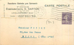 92* LEVALLOIS PERRET Correspondance  Carrosserie SARTON     MA108,1395 - Levallois Perret