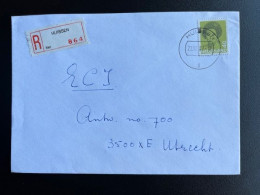 NETHERLANDS 1987 REGISTERED LETTER HUISSEN TO UTRECHT 22-06-1987 NEDERLAND AANGETEKEND - Storia Postale