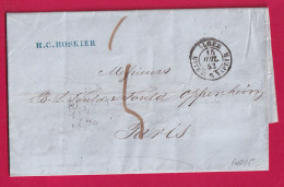 CAD ALGER BATEAU A VAPEUR TAXE 5 POUR PARIS 1853 INDICE 15 VIA CETTE HERAULT LETTRE - 1849-1876: Klassik