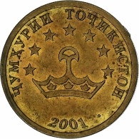 Tadjikistan, 25 Drams, 2001, St. Petersburg, Brass Clad Steel, TTB+, KM:5.2a - Tagikistan