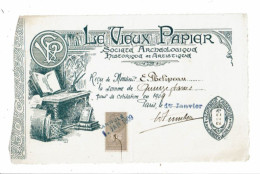 Reçu 1909 Cotisation à La Société Historique Et Archéologique Le Vieux Papier PHELIPEAU - 1900 – 1949