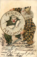 Neujahr - Clown - Prägekarte - Zirkus - Circo