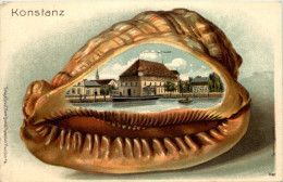 Konstanz - Litho Prägekarte Muschel - Konstanz