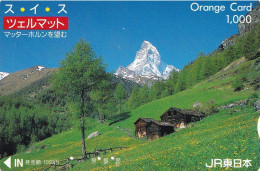 Japan Prepaid  Orange Card 1000 - JR Matterhorn Switzerland Nature View - Japón