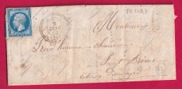 N°14 PC 2467 PLOUAY MORBIHAN CAD TYPE 22 POUR ST BRIEUC COTES DU NORD INDICE 12 LETTRE - 1849-1876: Periodo Classico