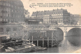 PARIS - Les Travaux Du Métropolitain - Fonçage D'un Caisson Dans Le Petit Bras De La Seine - état - District 05