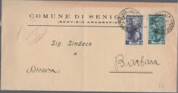 ITALIA - Storia Postale Repubblica - 1952 - 1 + 12 Italia Al Lavoro - Corrispondenza Tra Sindaci - Comune - Viaggiata Da - 1946-60: Poststempel