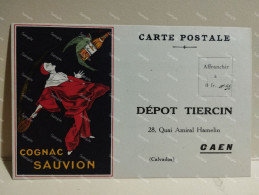 Advertising Publicité Carte Postale DEPOT TIERCIN Caen. Cognac Sauvion - Publicidad