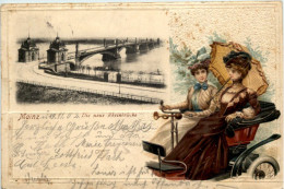 Mainz - Neue Rheinbrücke - Litho Prägekarte - Mainz