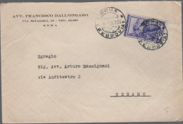 ITALIA - Storia Postale Repubblica - 1951 - 20 Italia Al Lavoro (Isolato) - Lettera - Avv. Francesco Dall'Ongaro - Viagg - 1946-60: Marcophilie