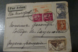 Via New - York Lettre Recommandée 22 01 1934 De PARIS POUR CAYENNE - Premiers Vols