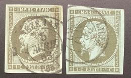 France #11+11a Les Deux Nuances TTB 1860 Empire 1c Olive+bronze Cad Pezenas 1863 Et Lille 1862 (Napoléon III - 1853-1860 Napoleon III