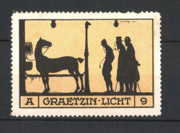 Reklamemarke Graetzin-Licht, Silhouette Beleuchtung Im Pferdestall  - Erinofilia