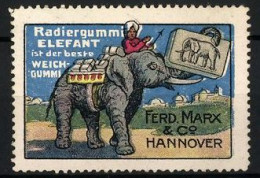 Reklamemarke Elefant-Radiergummi - Ist Der Beste Weichgummi, Ferd, Marx & Co., Hannover, Elefant Trägt Einen Radiergu  - Erinnofilia