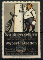 Reklamemarke Wybert-Tabletten - Schützen Vor Husten, Heiserkeit Und Katarrh, Radfahrer Macht Rast, Fahrrad  - Erinnofilia